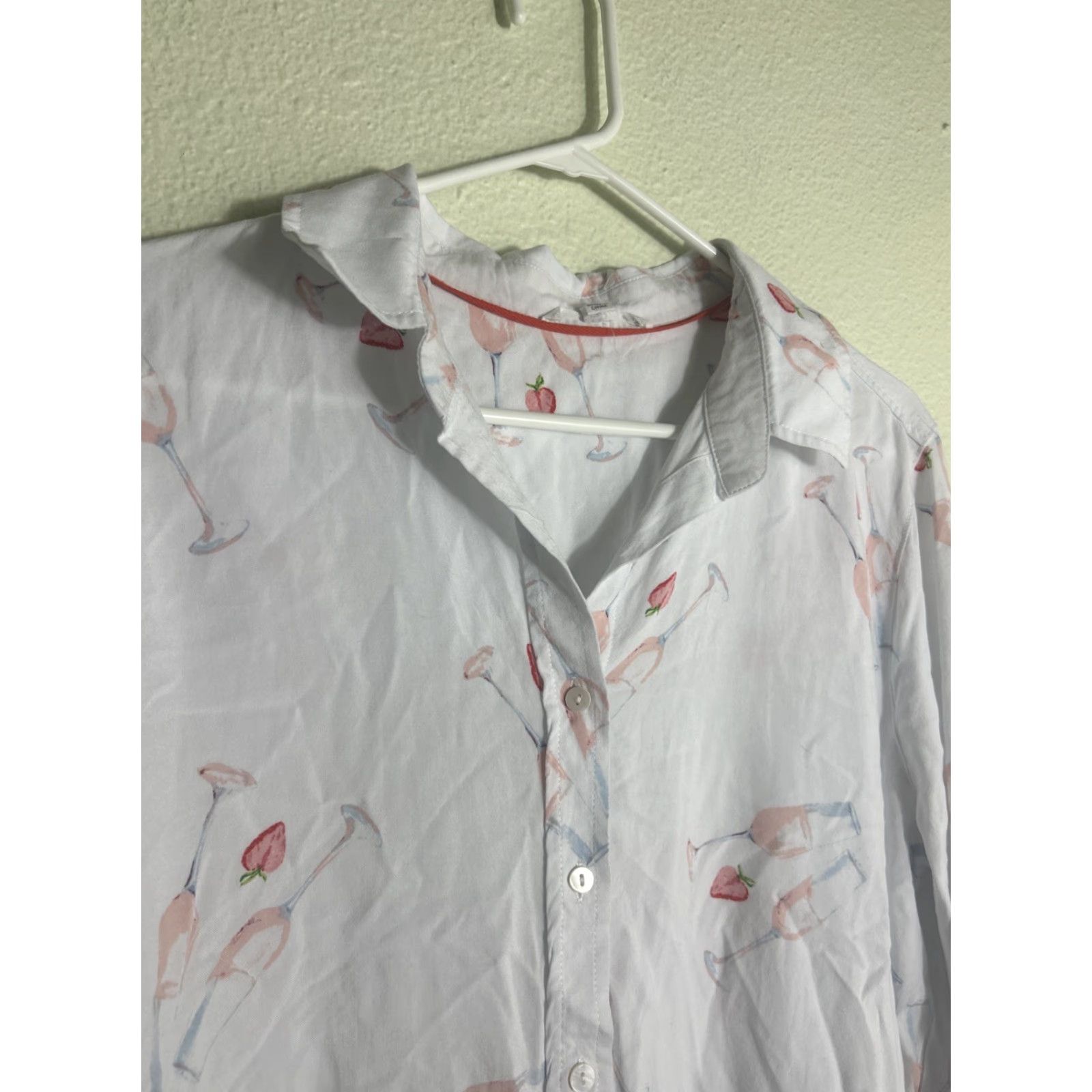Vintage Jane And Delancey Womens Large Button-Up Shirt White Red Champagne Strawberries Size L / US 10 / IT 46 - 3 Thumbnail