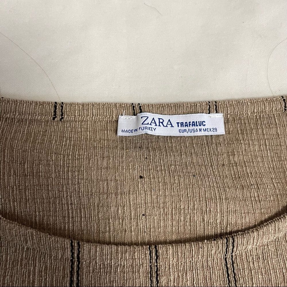 Zara Zara Trafaluc Puff Sleeve Beige Stripes Waist Tie Top Size Size M / US 6-8 / IT 42-44 - 8 Thumbnail