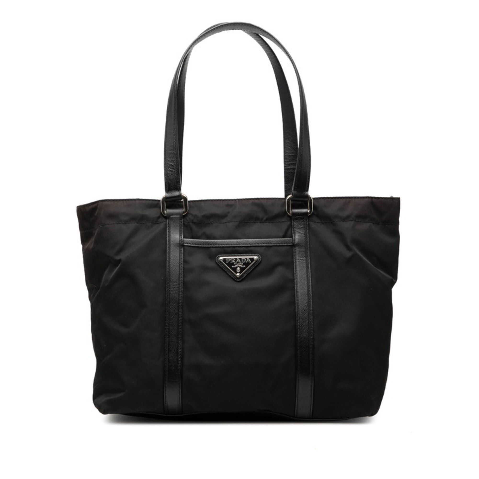 Prada Prada Triangle Logo Plate Tote Bag BR2311 Black Nylon Leather Women's PRADA Size ONE SIZE - 1 Thumbnail