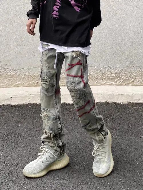 Japanese Brand × Jean Retro washed distressed straight-leg jeans Size US 32 / EU 48 - 1 Thumbnail