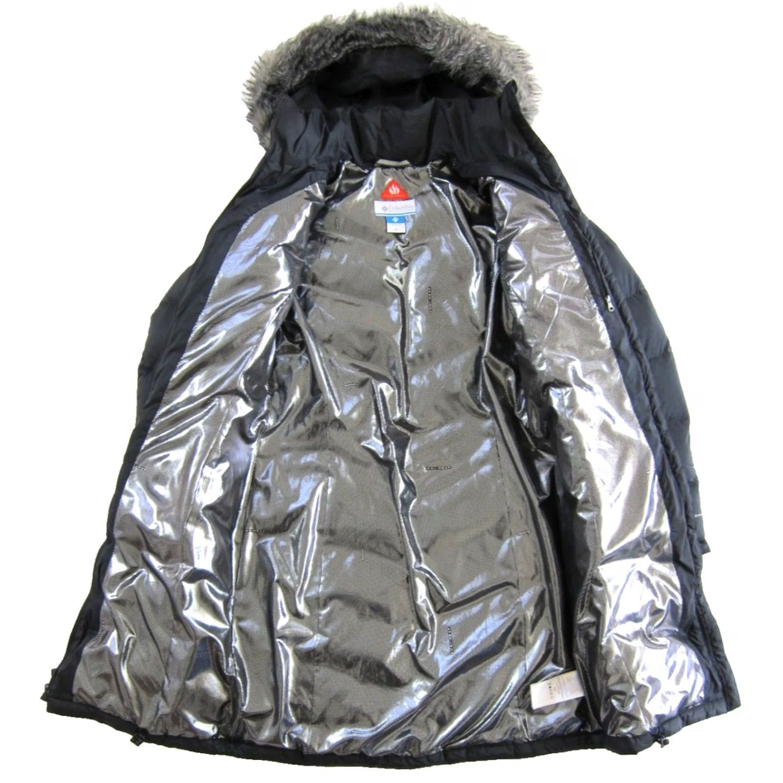 Vintage Columbia Parka Coat Women XS Down Hooded Faux Fur Black 650 Omni-Heat Lightweight Long Coat Size XS / US 0-2 / IT 36-38 - 3 Thumbnail
