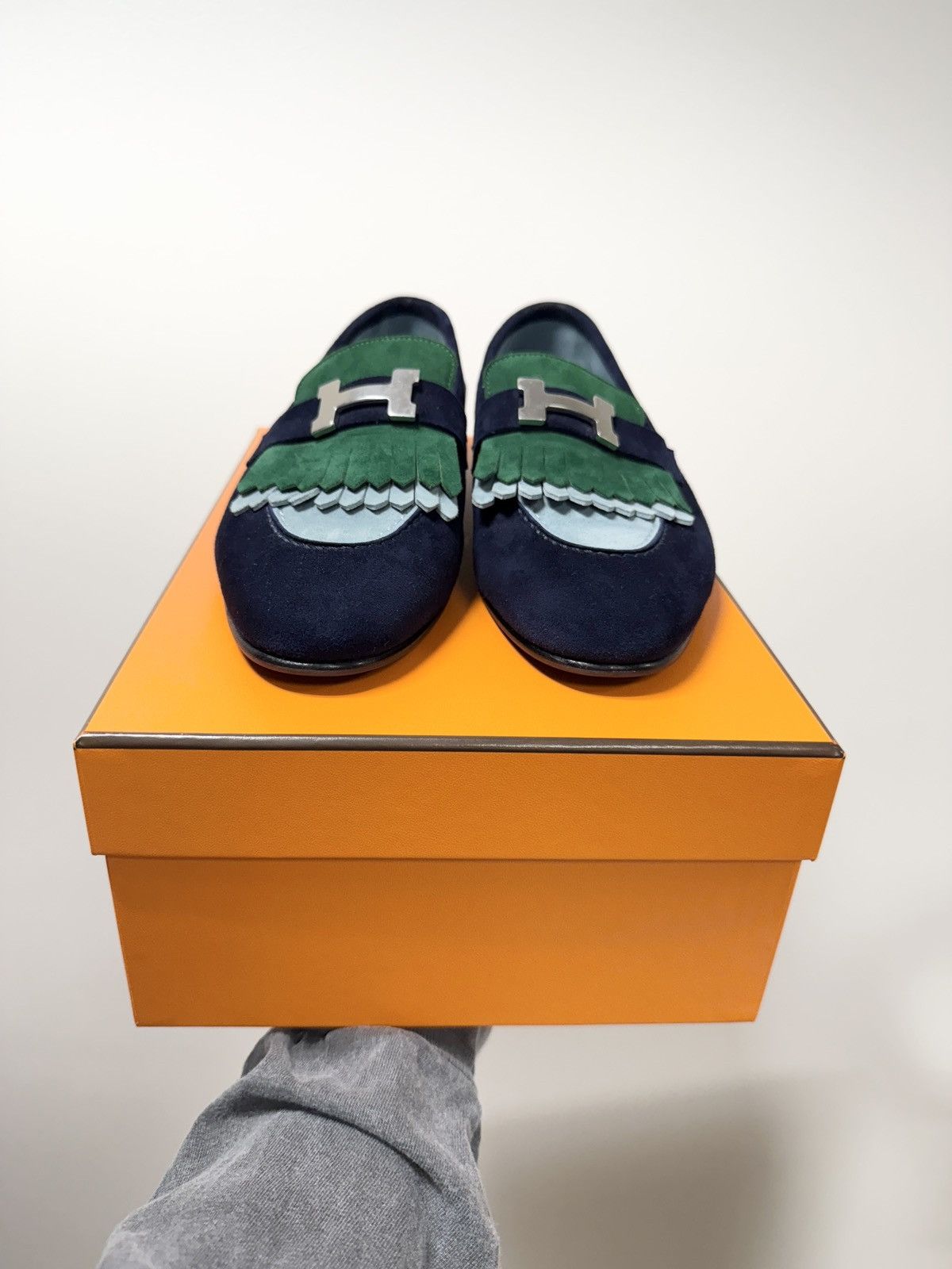 Hermes RARR! Hermes Suede Royal Loafer Navy Green Size US 8.5 / IT 38.5 - 2 Thumbnail