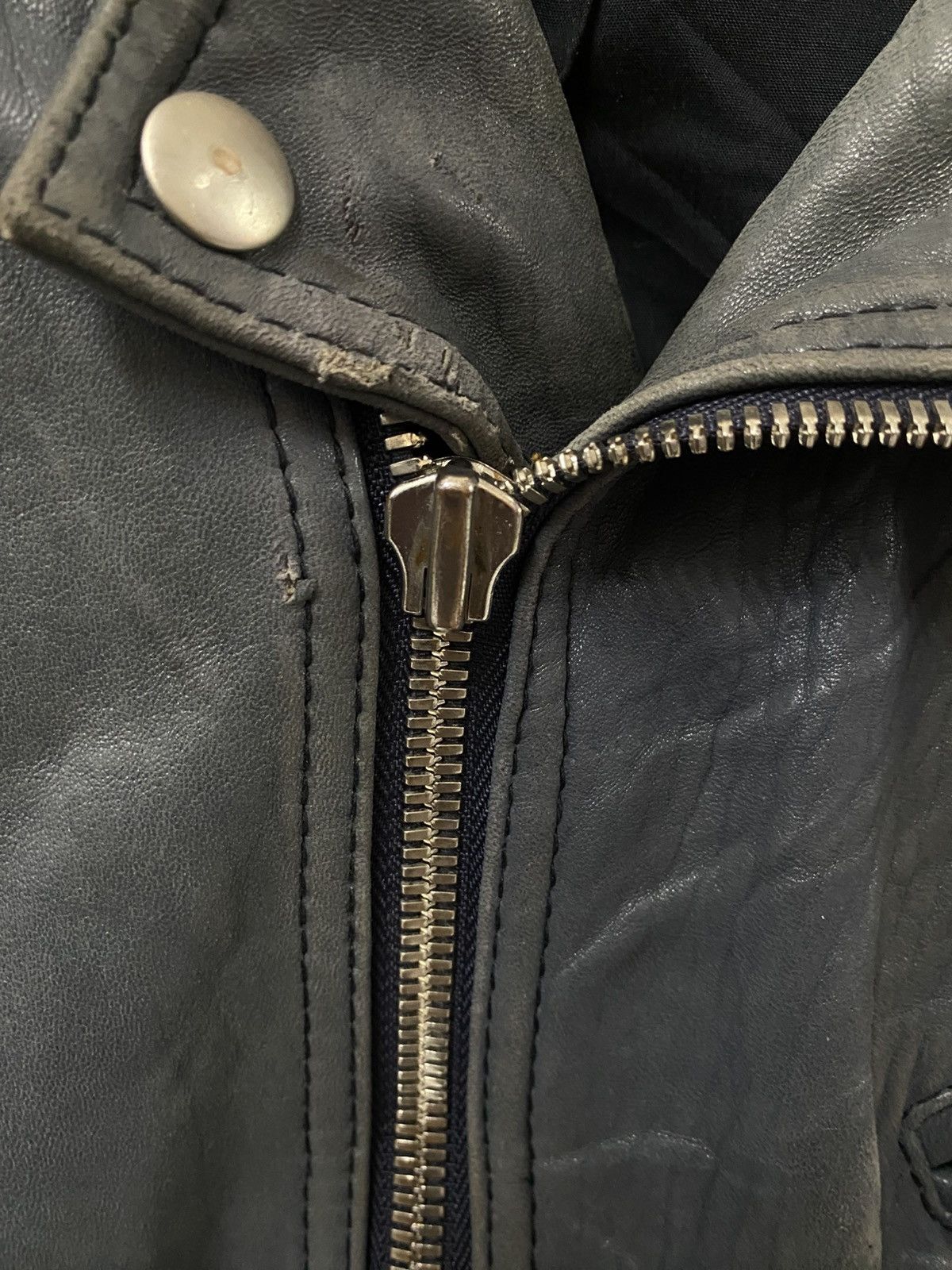 Vintage MuseRoom Blue Leather Biker Jacket Distressed Moto Style Size US S / EU 44-46 / 1 - 14 Thumbnail