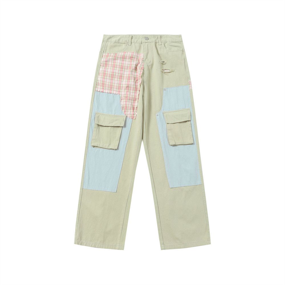 Japanese Brand × Vintage Men's wideleg straight ripped patchwork plaid cargo trousers Size US 32 / EU 48 - 1 Thumbnail