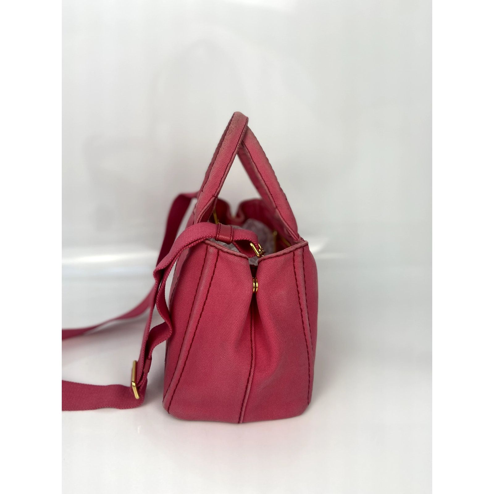 Prada Prada Pink Canapa Canvas Logo Print Tote Size ONE SIZE - 11 Thumbnail