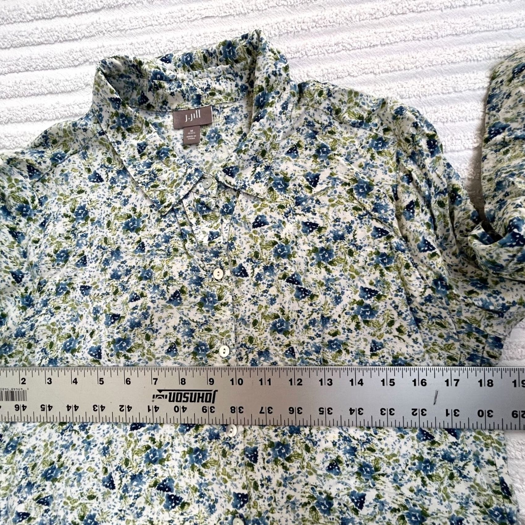 J. Jill J. Jill Womens Petite Floral Button-Up Shirt Blue & Green Long Sleeve Top Polo? Size M / US 6-8 / IT 42-44 - 7 Thumbnail