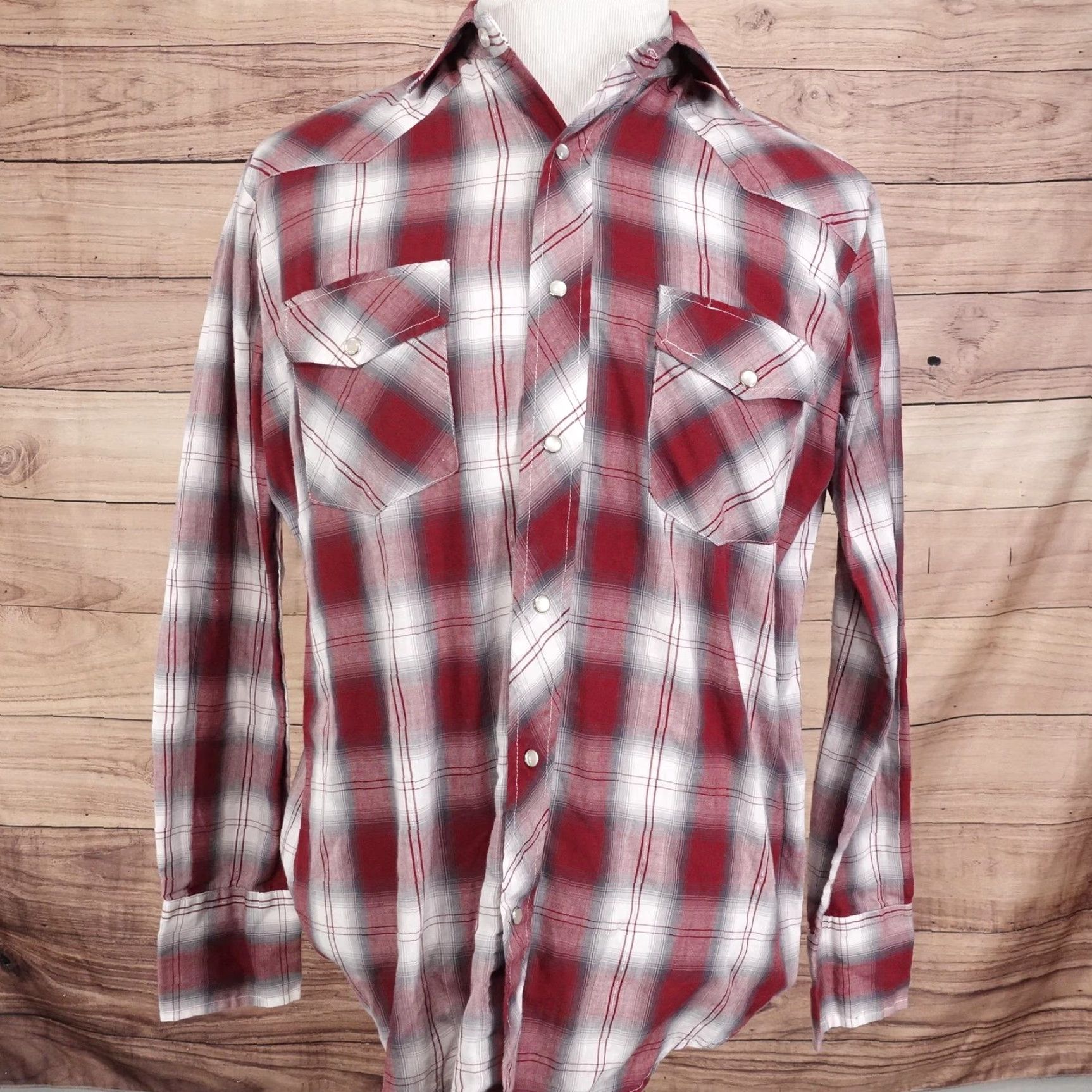 Roper Roper Shirt Mens Large Red Gray Plaid Western Pearl Snap Long Sleeve Cowboy Shirt Size US XL / EU 56 / 4 - 3 Thumbnail
