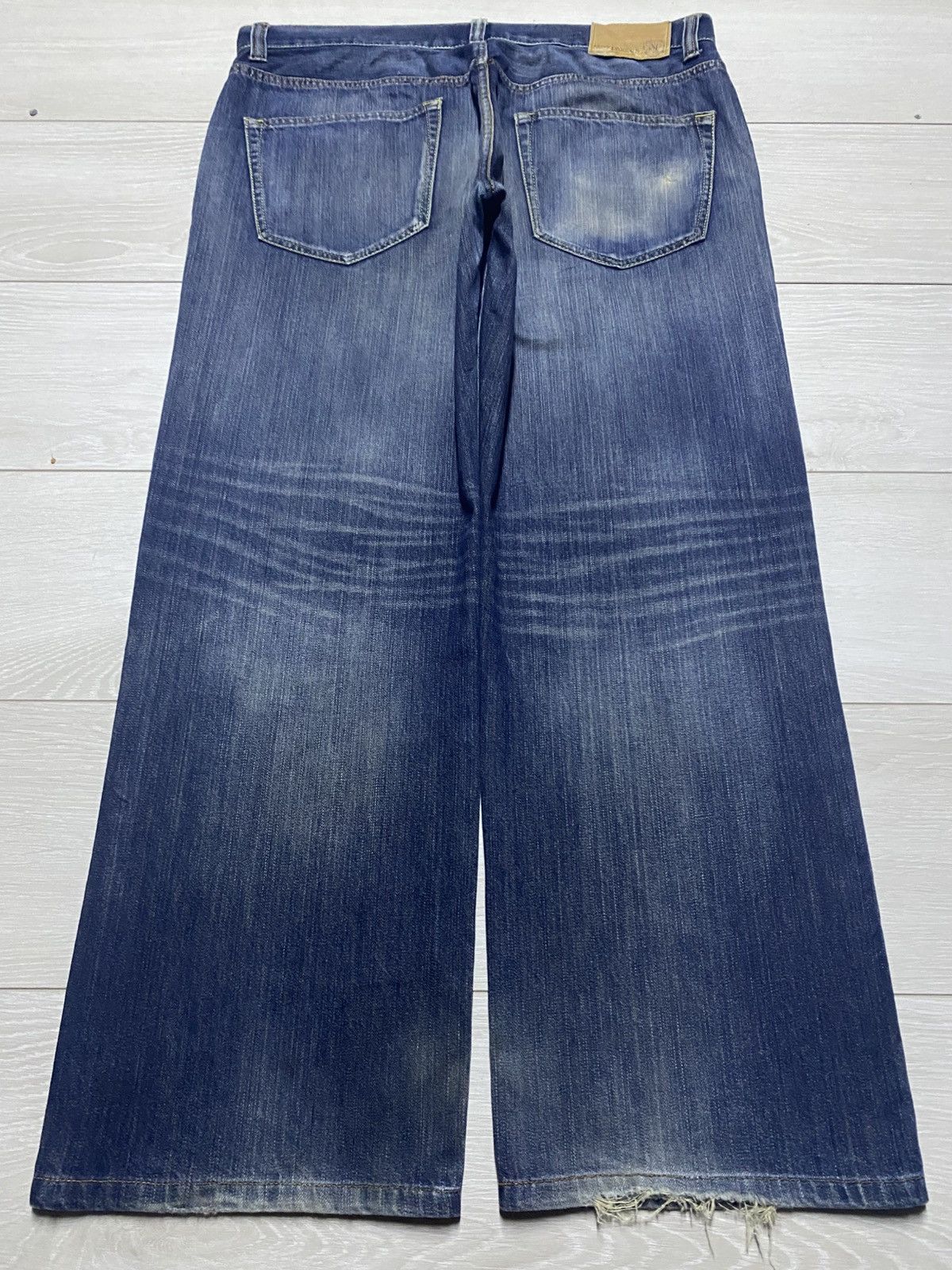 Japanese Brand Vintage Navy Produce Faded Baggy Wide Leg Jeans Size US 37 - 2 Thumbnail