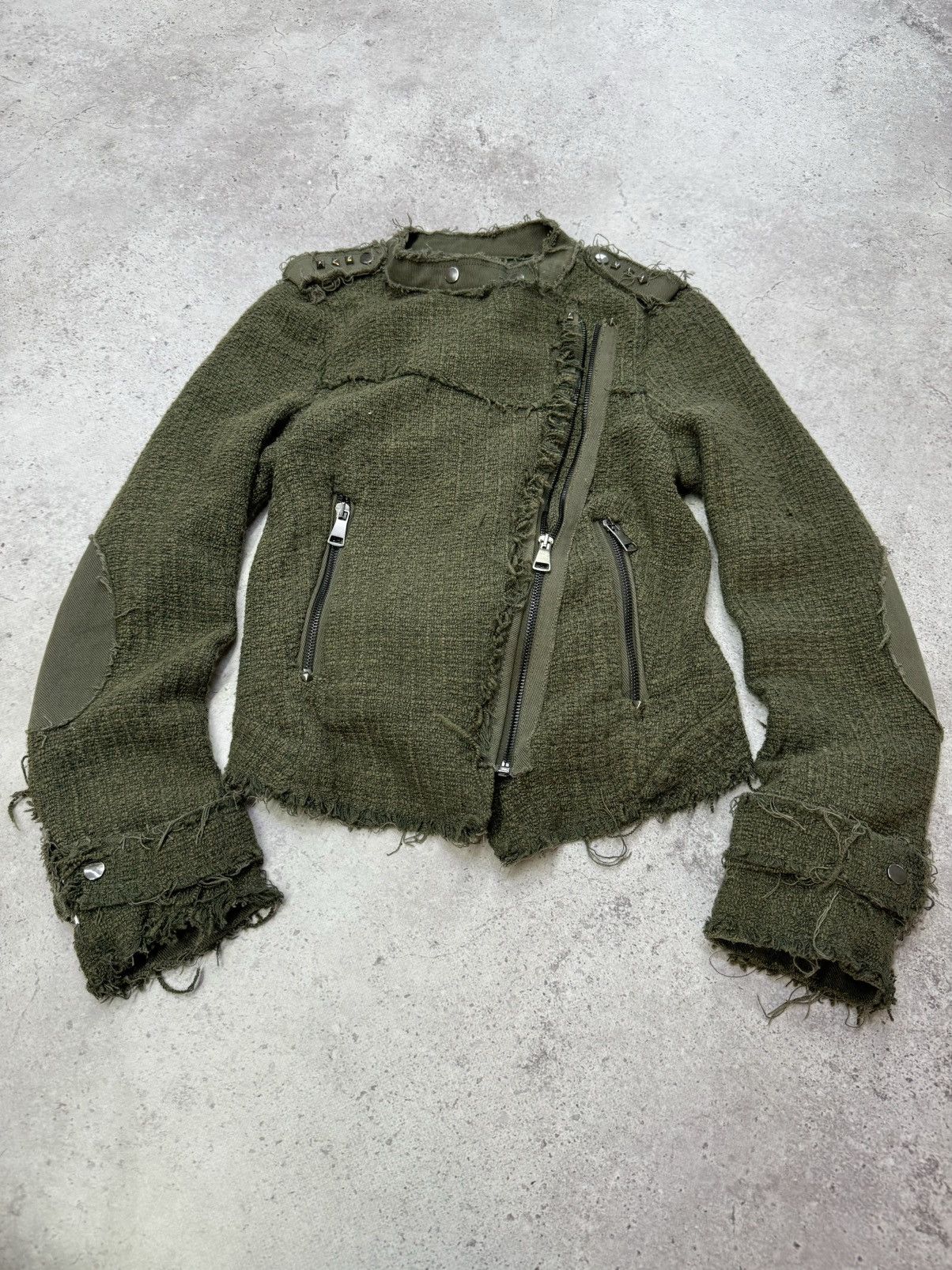 Hedi Slimane Vintage Asymmetric Knit Distressed Jacket Size US S / EU 44-46 / 1 - 1 Thumbnail