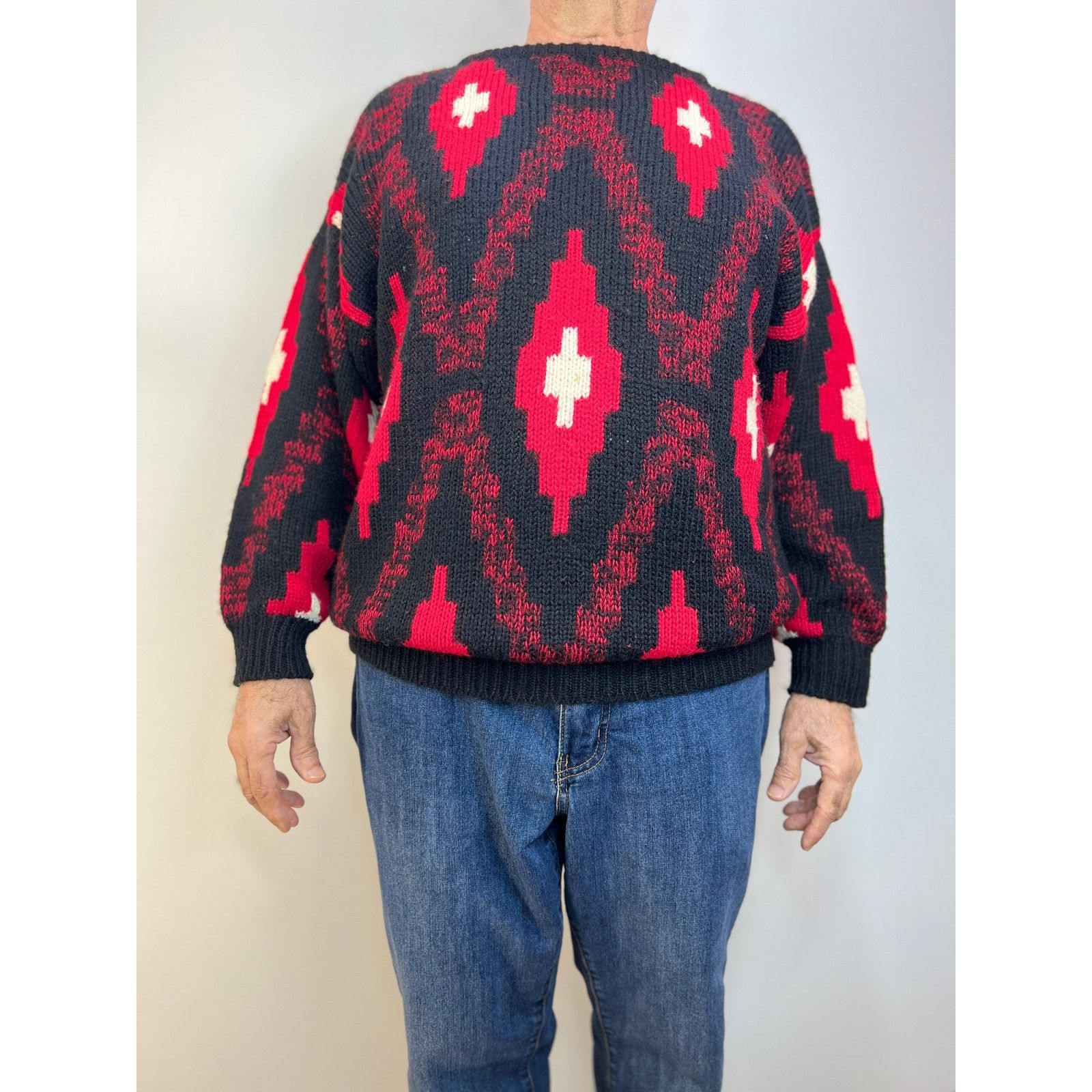 ESPIRIT × Vintage Espirit Sport Sweater Diamonds Motif Black Knit Pullover Size US M / EU 48-50 / 2 - 2 Thumbnail