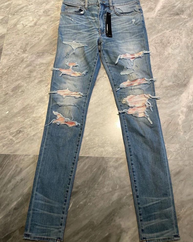 Amiri Amiri Blue pink watercolor rendering patchwork Thrash MX1 j Size US 32 / EU 48 - 1 Thumbnail