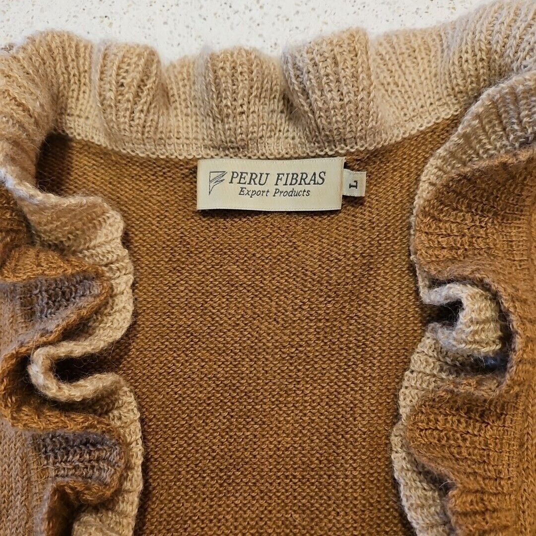 Handmade Baby Alpaca Sweater Womens L Beige Brown Ruffled Long Sleeve Size L / US 10 / IT 46 - 8 Thumbnail