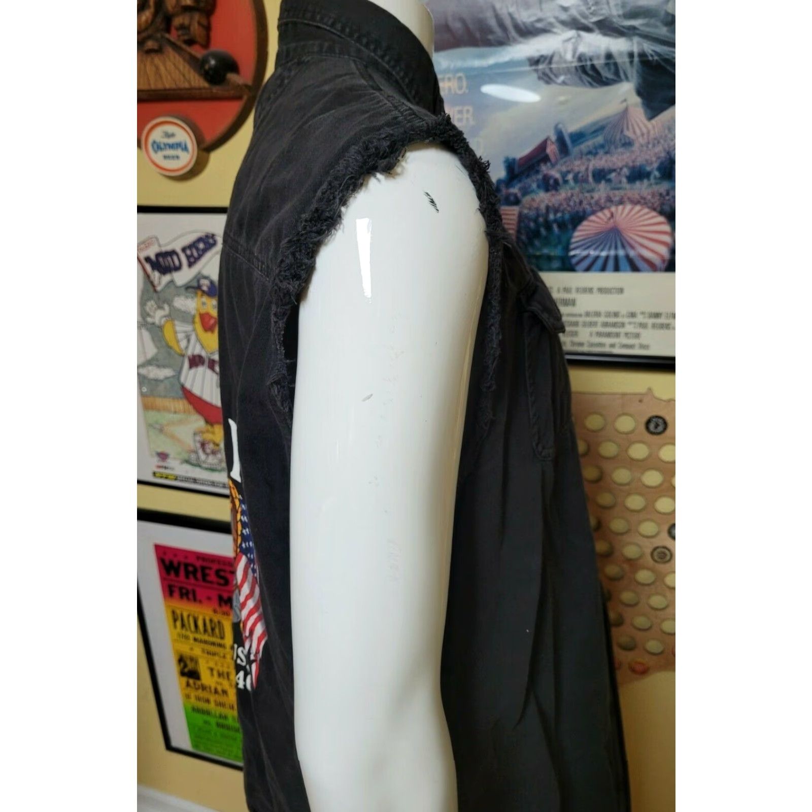 Vintage Lightning Clothing AM Leather Romulus MI Button-Down Sleeveless Shirt Black Large Mens Denim 100% Cotton Motorcycles Button-Up Shirt Size US L / EU 52-54 / 3 - 3 Thumbnail