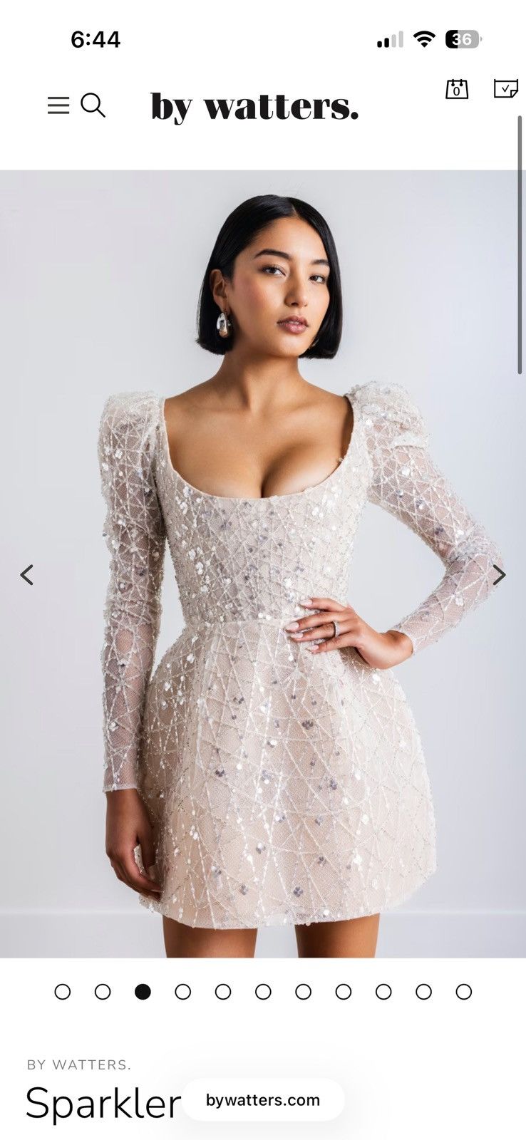 watters sparkler puff sleeve scoop neck sequin embroidered mini dress Marbella Sequin Embellished Scoop Neck Ruffle Hem Mini Dress White XS
