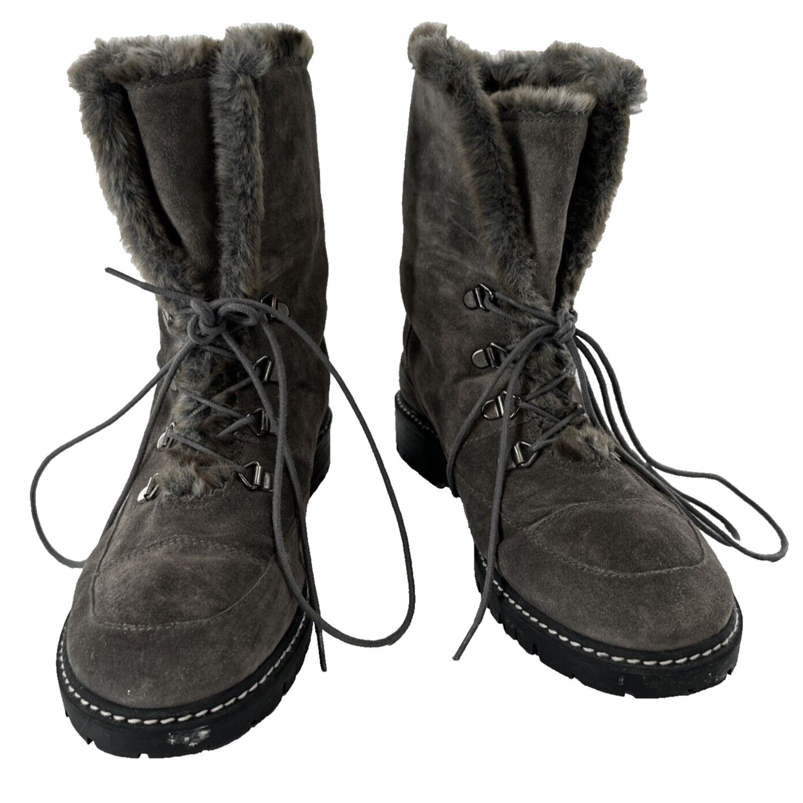 Stuart Weitzman Stuart Weitzman Designer Gray Suede Faux Fur Boots 7.5 Moto Size US 7.5 / IT 37.5 - 1 Thumbnail