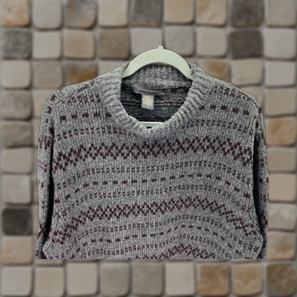 Banana Republic Banana Republic Wool Blend Sweater Mens Large Gray Red Fair Isle Knit Vintage Size US L / EU 52-54 / 3 - 1 Thumbnail