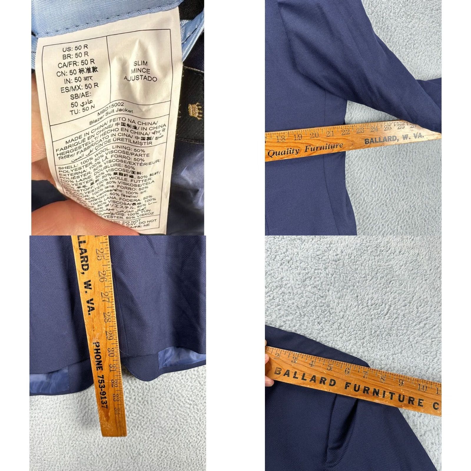 Vintage Buttoned Down Blazer Mens 50R Blue Contemporary Classic Wool Suit NEW Size 50R - 8 Thumbnail