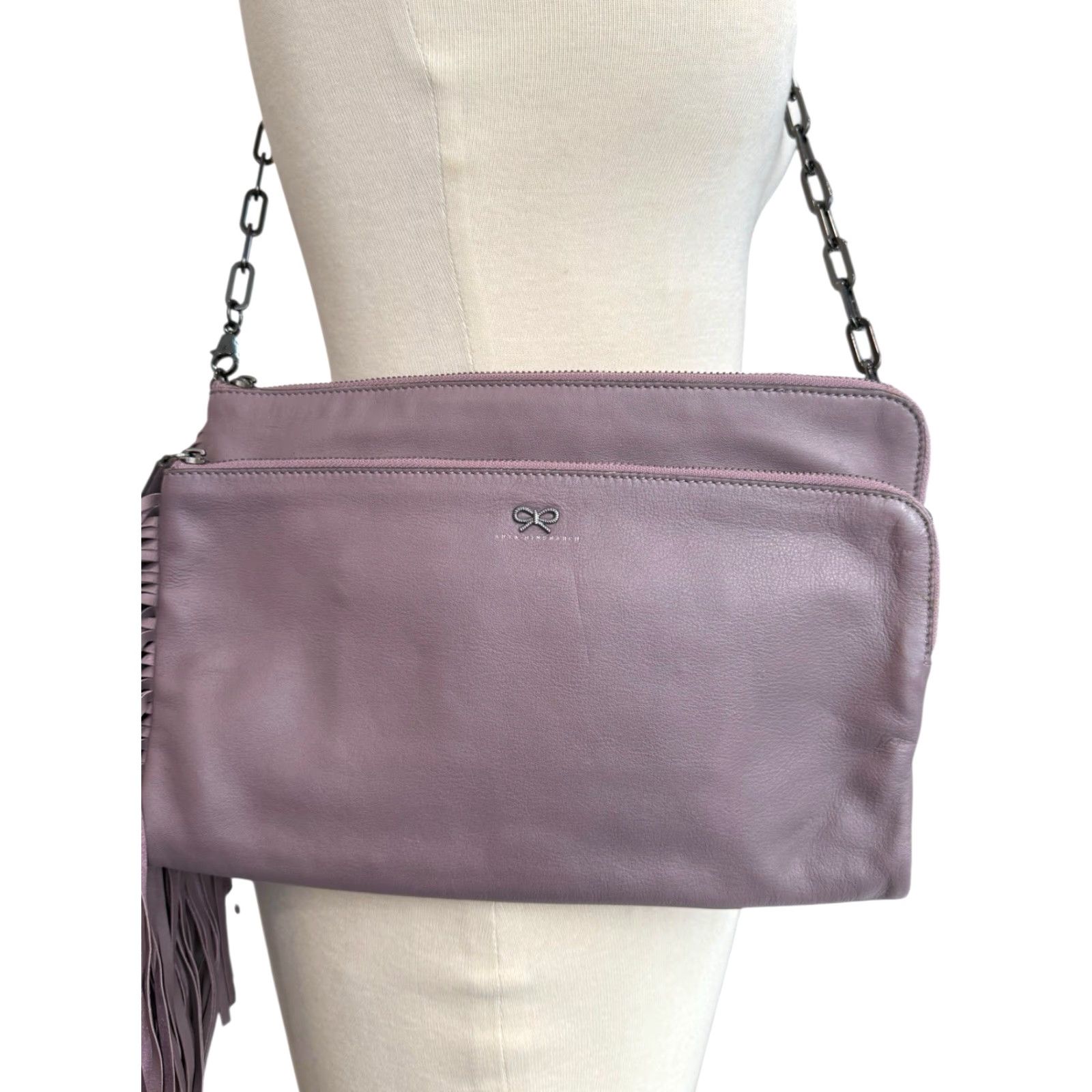 Anya Hindmarch Anya Hindmarch Newman Shoulder Bag Crossbody Palma Gray Leather Chain Strap Women Medium Womens Size ONE SIZE - 2 Thumbnail