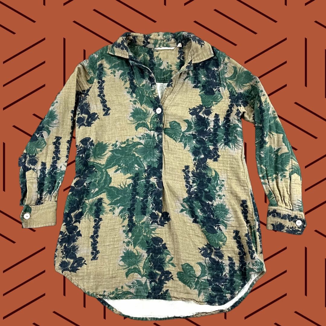 Soft Surroundings SOFT SURROUNDINGS Shirt Women Small Tunic Top Blouse Green Floral L/S Acid Wash Vintage No N/A Size S / US 4 / IT 40 - 1 Thumbnail