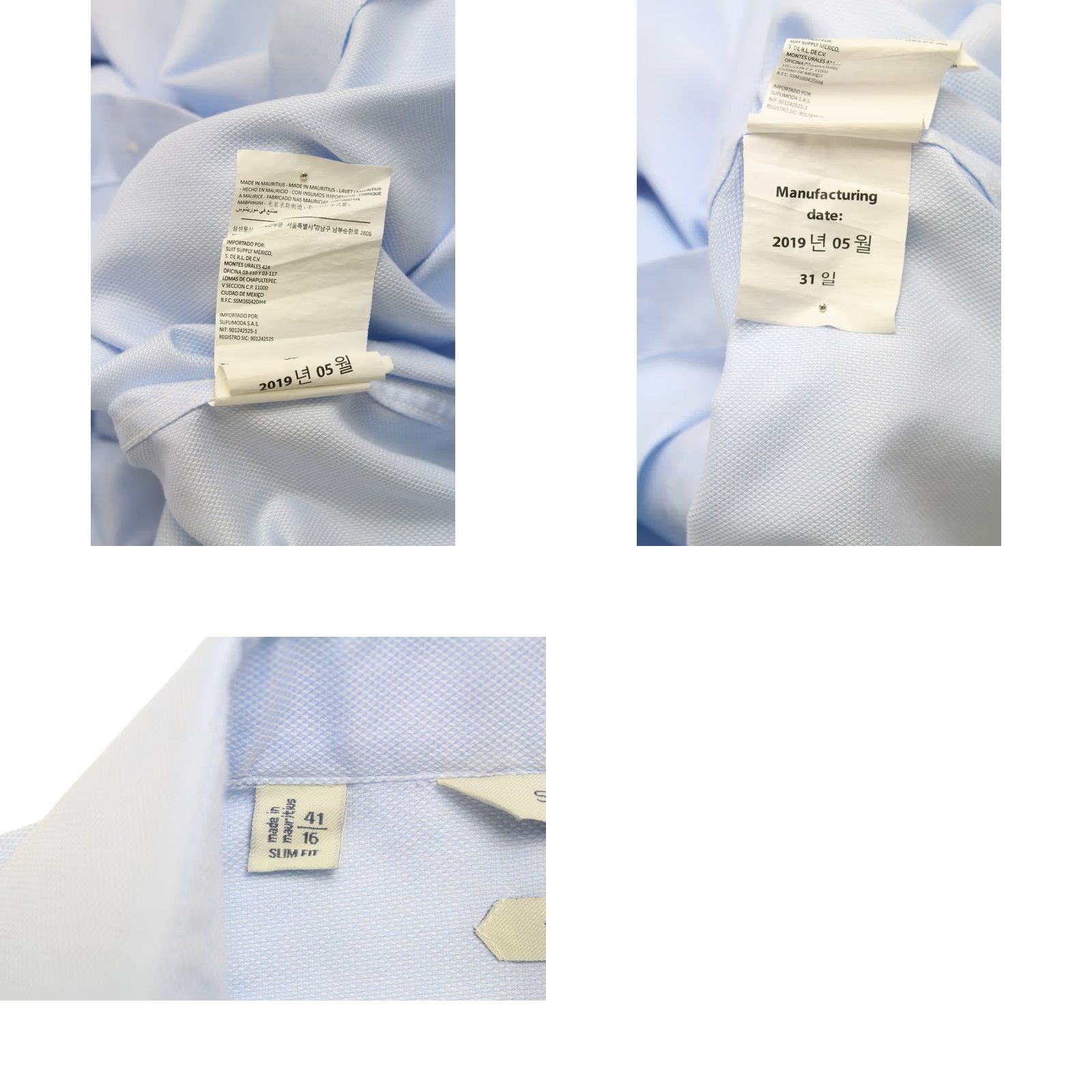 Suitsupply SUITSUPPLY Formal Shirt Men's 41 / 16 Slim Fit Cutaway Collar Blue Button Size 42R - 8 Thumbnail