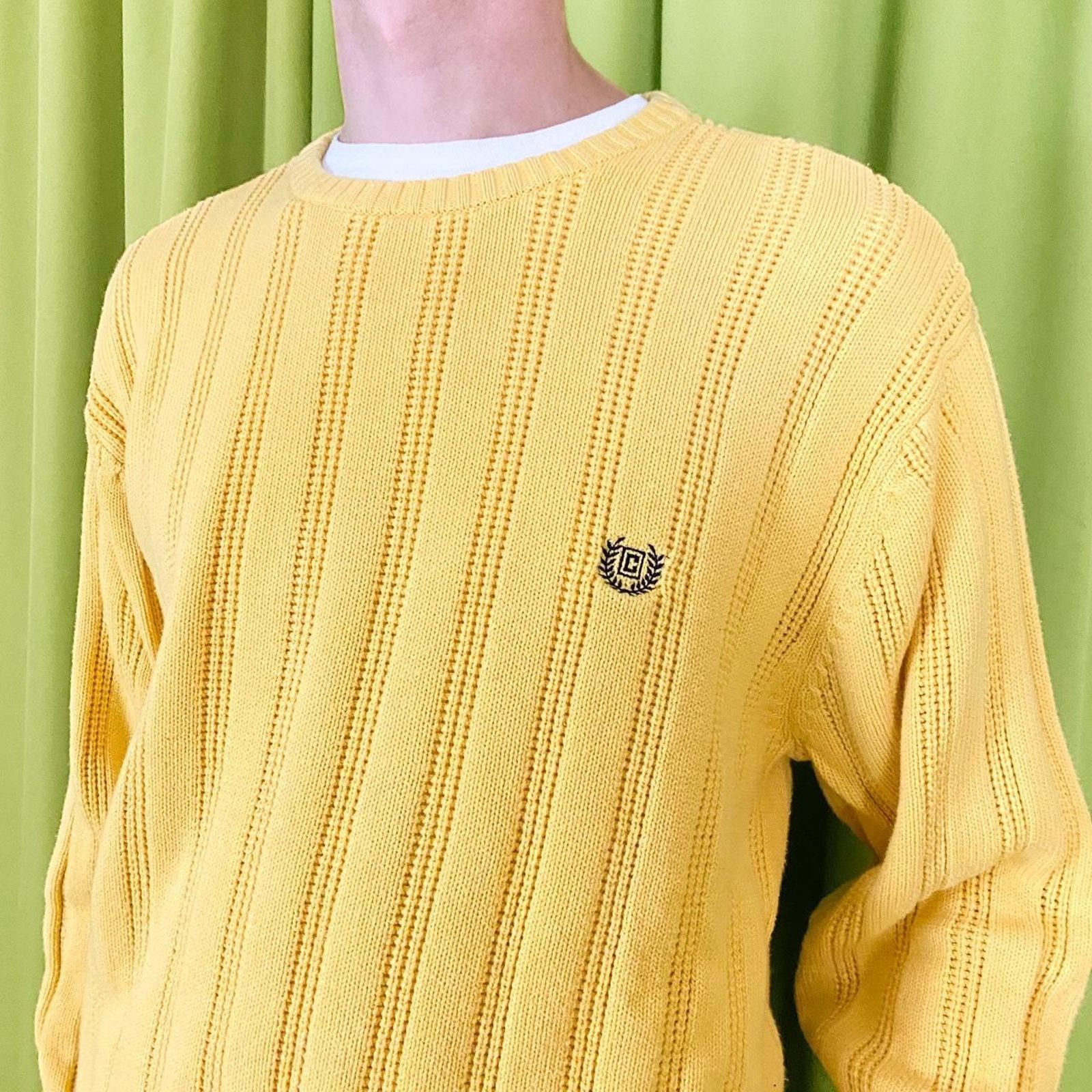 Chaps 90s Vintage Yellow Knitted Sweater with Embroidered Logo Size US M / EU 48-50 / 2 - 2 Thumbnail