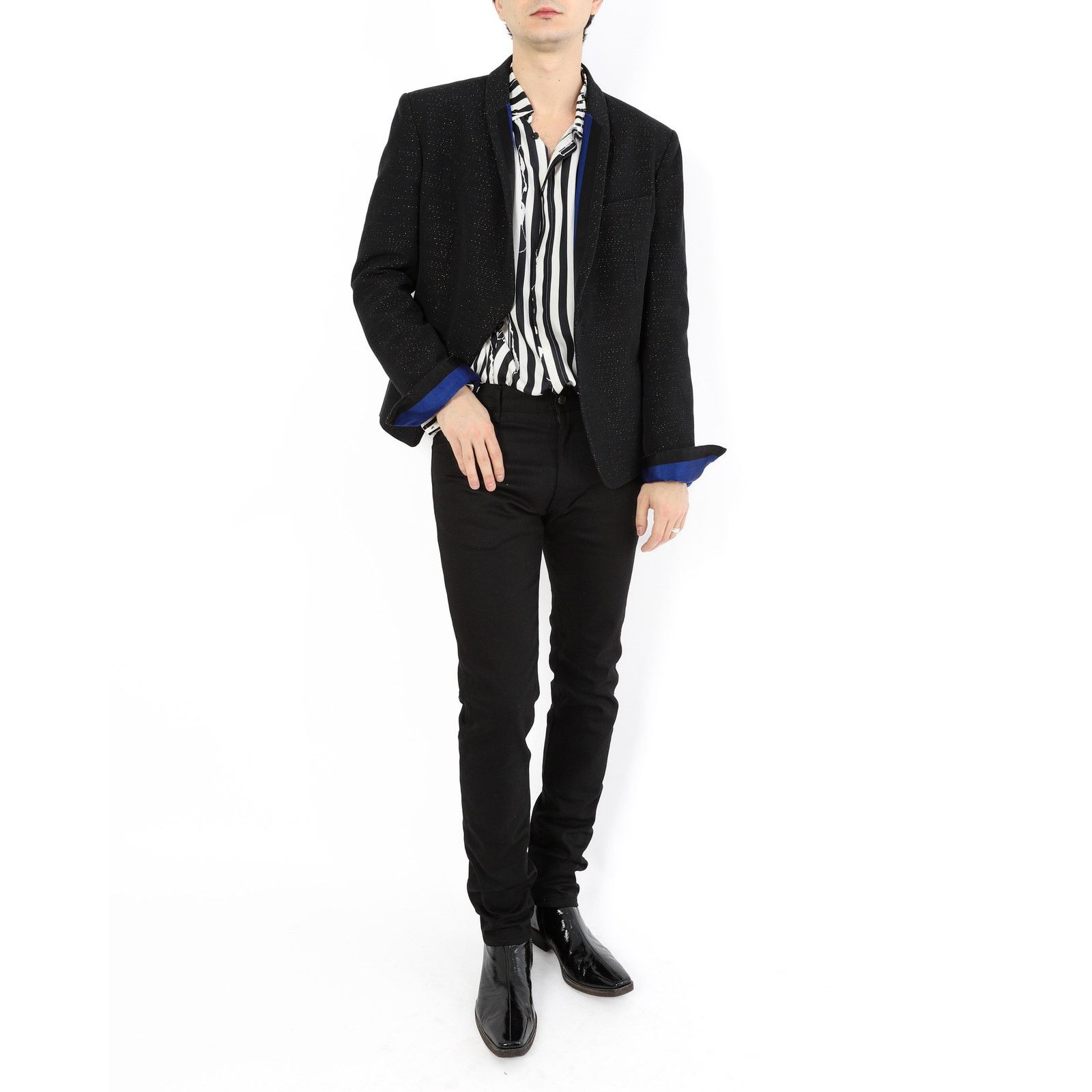 Haider Ackermann SS17 Shawl Collar Blazer in Black Metallic Wool Size 50R - 8 Thumbnail