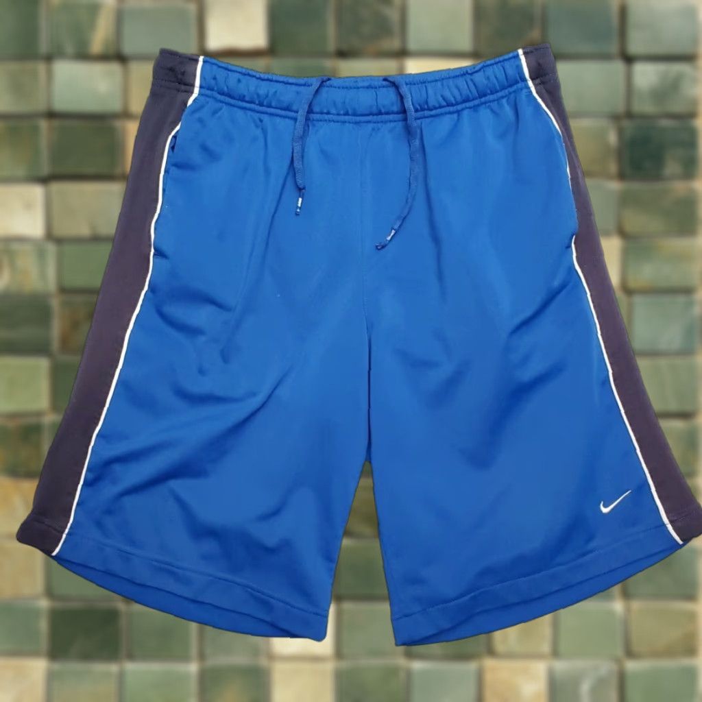 Nike VINTAGE Nike Shorts Men M Blue Embroidered Basketball Drawstring Elastic 90s Y2K Size US 31 - 1 Thumbnail