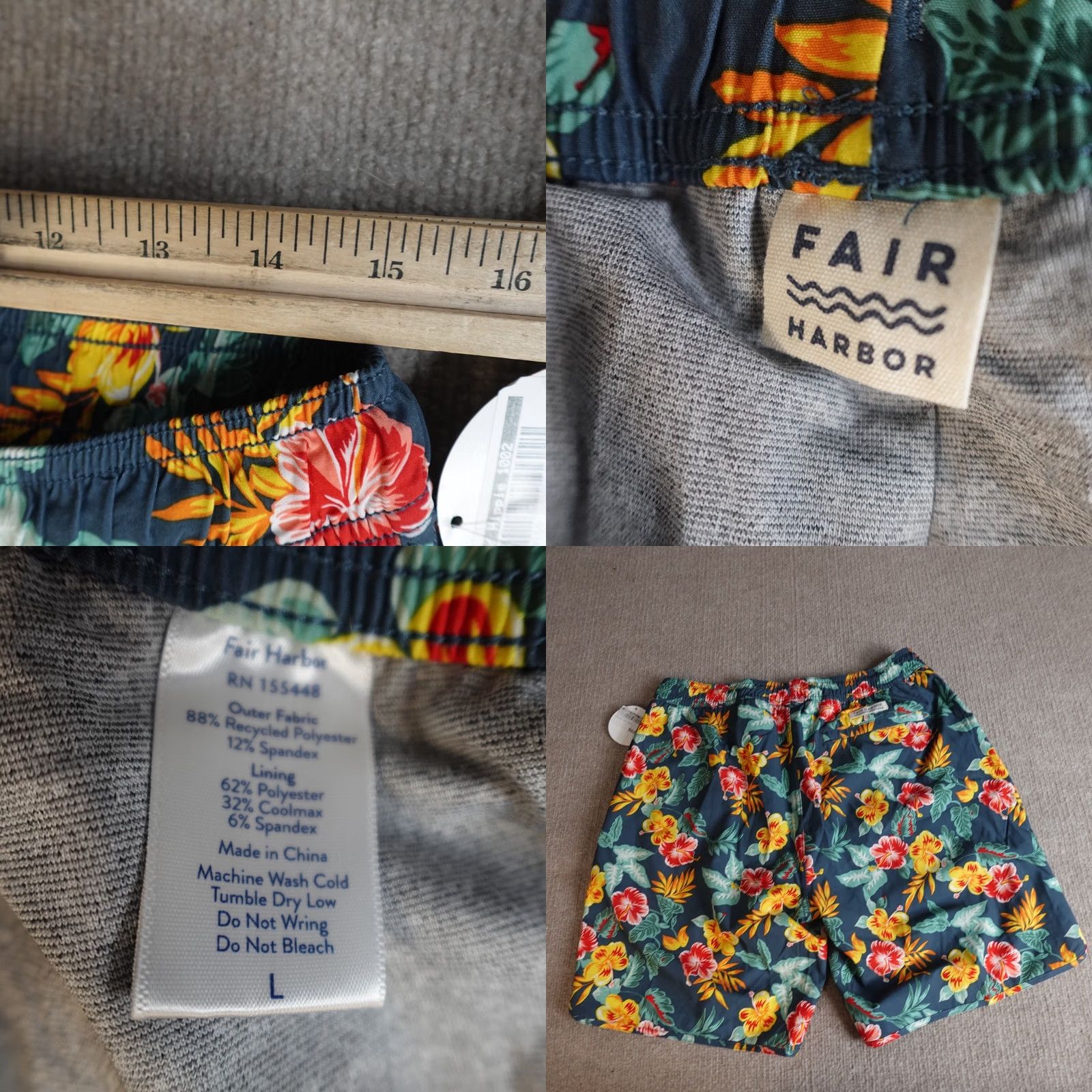 Vintage Fair Harbor Swim Shorts L Blue Floral Drawstring All Over Print NEW Men Bottom Size US 33 - 8 Thumbnail
