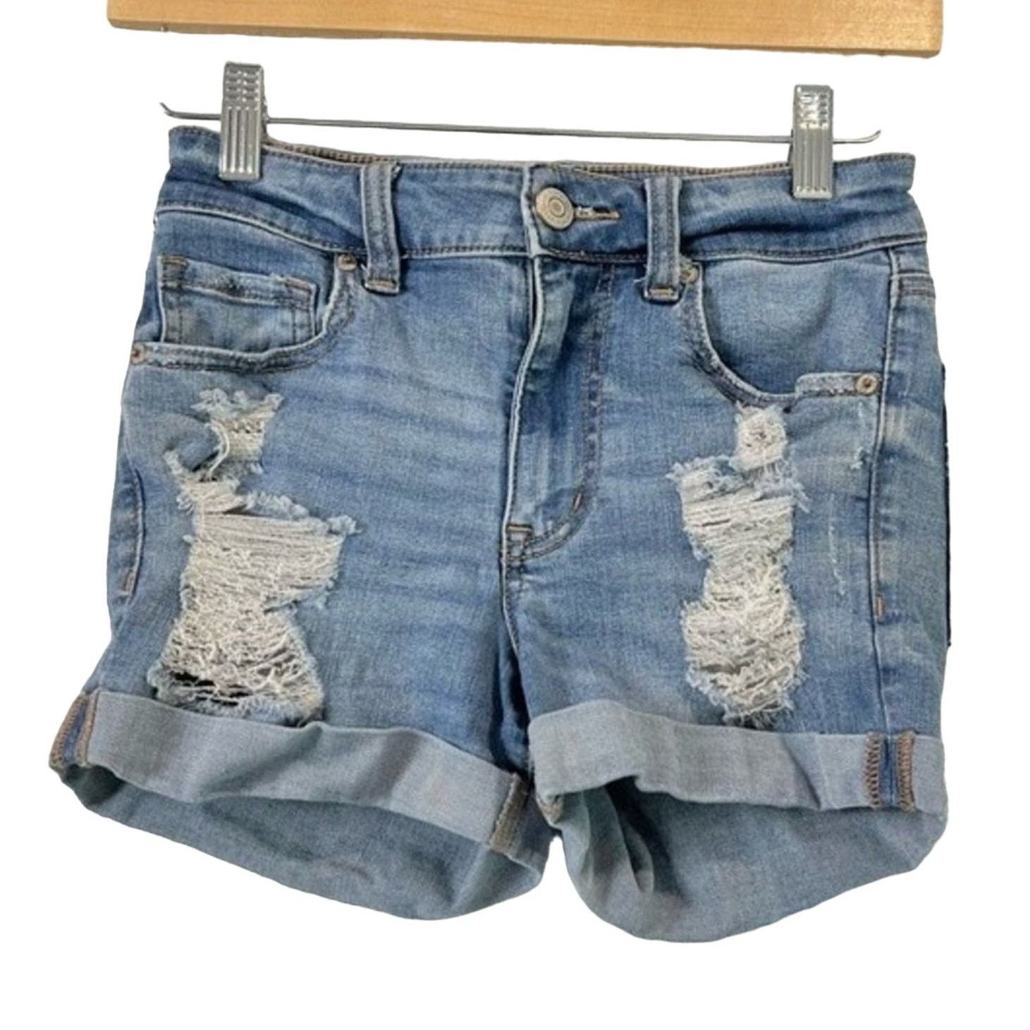 Aeropostale Aero High Rise Midi Jean Shorts 2 Small Distressed Thrashed Size 26" / US 2 / IT 38 - 1 Thumbnail
