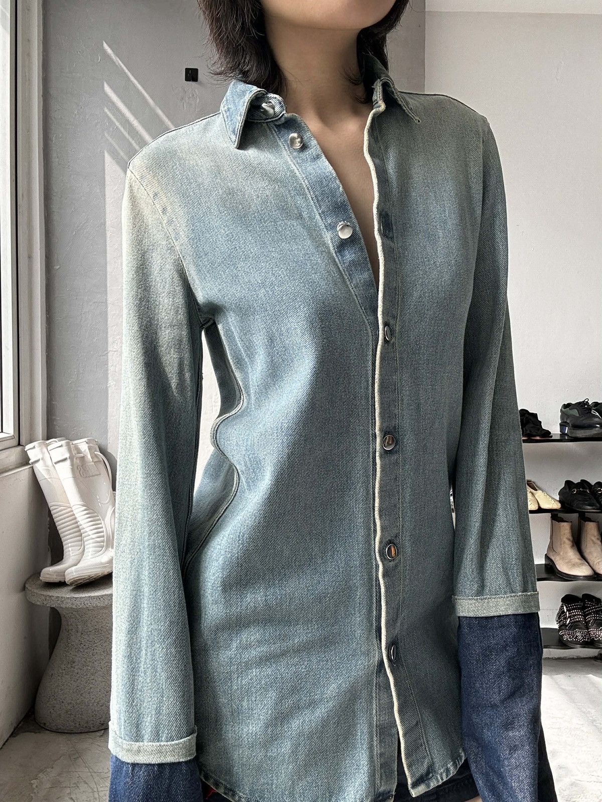 Maison Margiela Maison Margiela MM6 AW15 Folded-Sleeves Denim Shirt Size M / US 6-8 / IT 42-44 - 1 Thumbnail