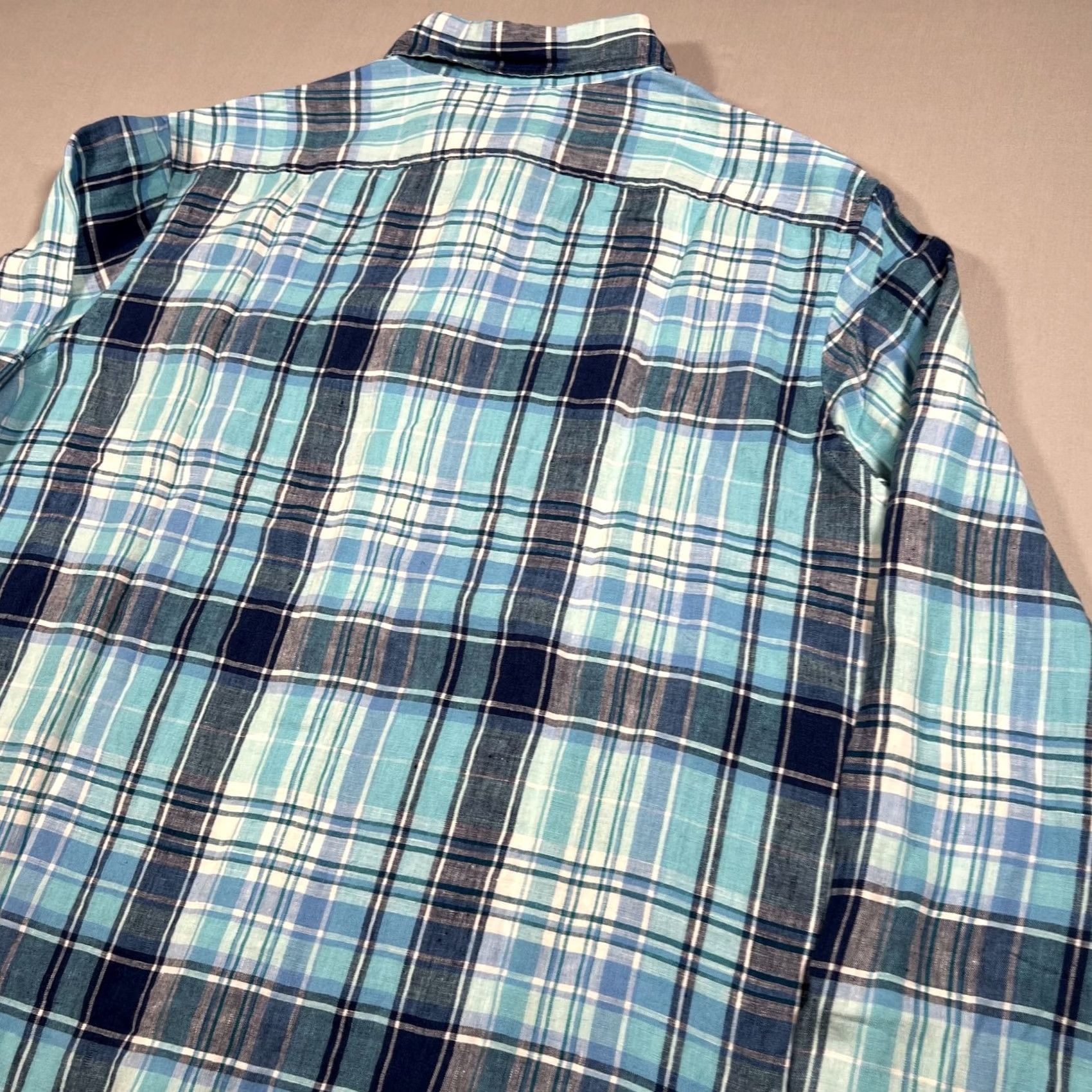 Altea LL Bean Men's L Slightly Fitted Linen Plaid Button Up Shirt Blue Teal Size US L / EU 52-54 / 3 - 7 Thumbnail