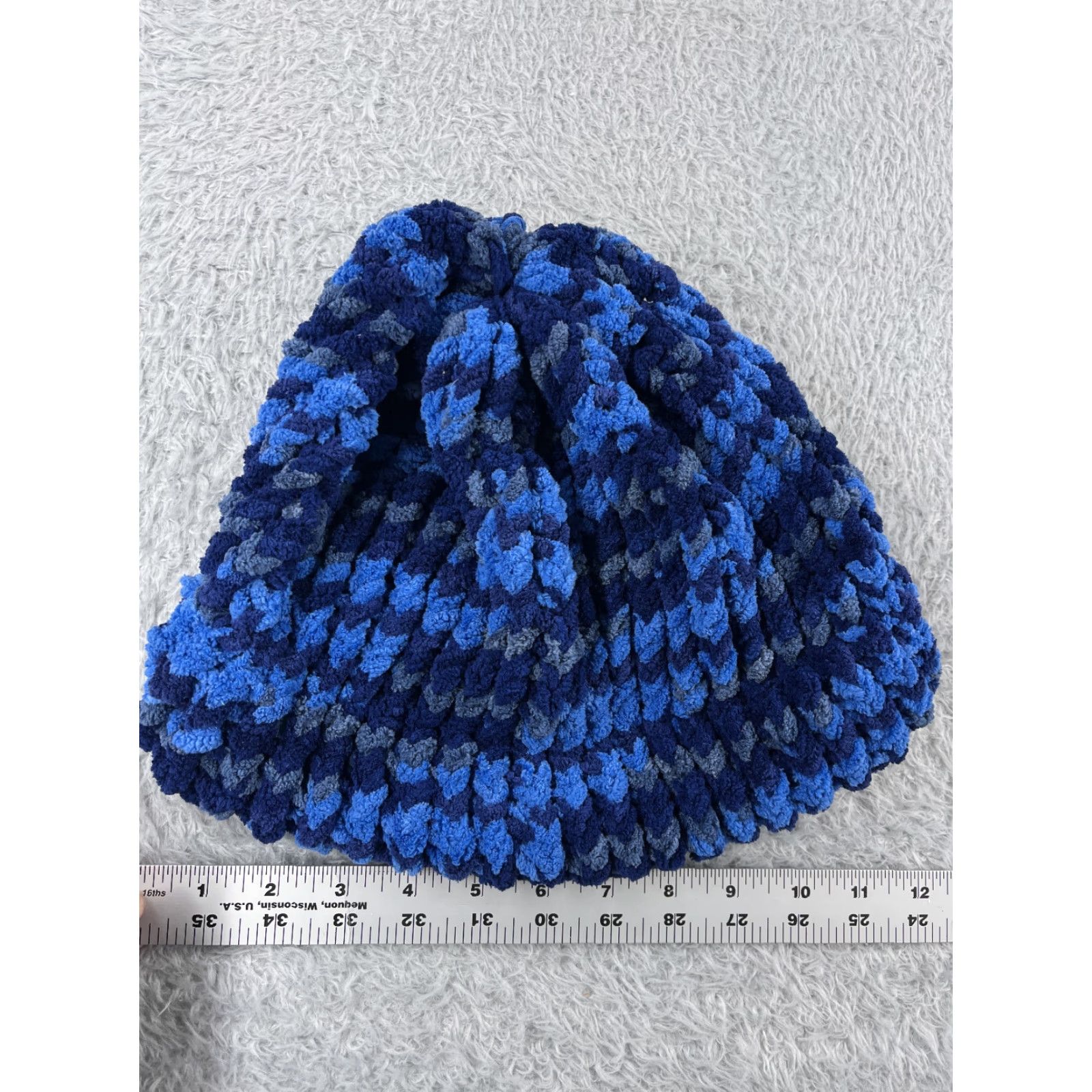 Vintage Handmade Beanie Adult One Size Blue Stripe Knit Acrylic Blend Crochet Hat/Cap Accessories Winter Ski Outdoors Mens Womens Size ONE SIZE - 3 Thumbnail