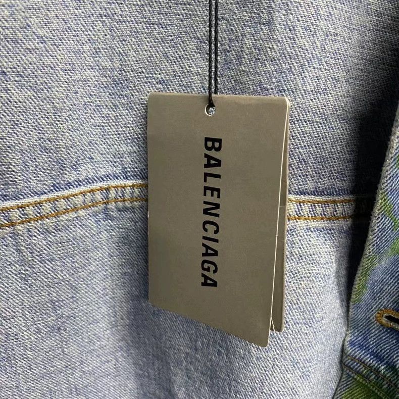 Balenciaga Blue Plant Pattern Logo Denim Jacket-2506 Size US M / EU 48-50 / 2 - 4 Thumbnail