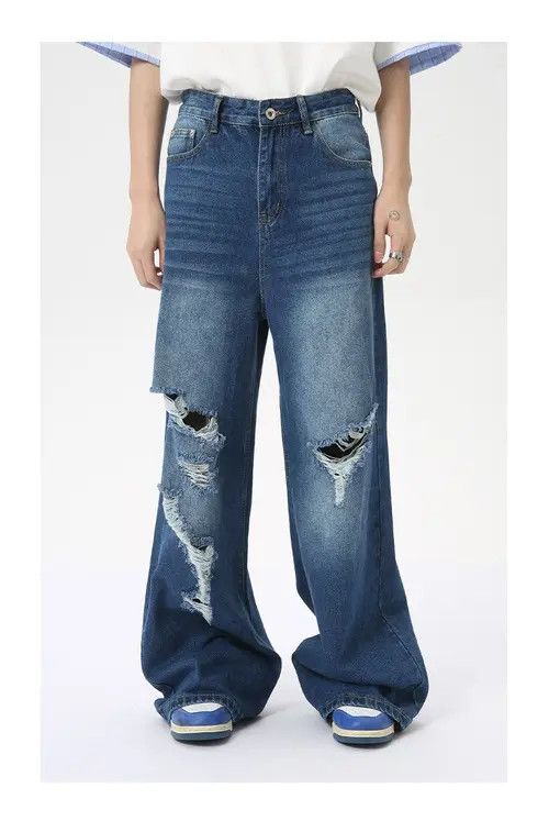 Japanese Brand × Jean Blue Distressed Stack Denim Jeans Size US 32 / EU 48 - 1 Thumbnail