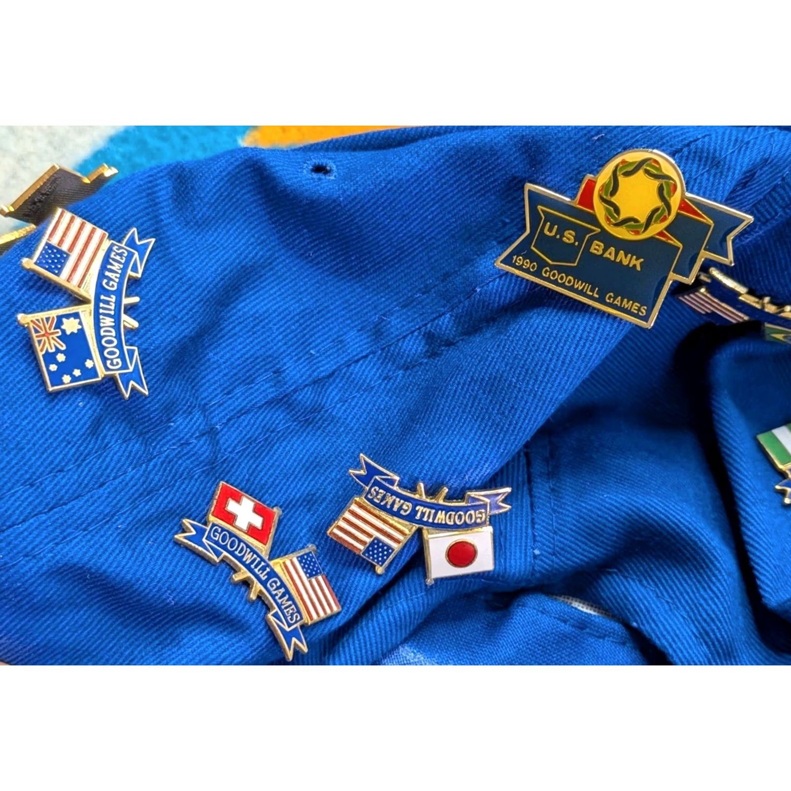 Vintage VINTAGE Goodwill Games Hat Lot Snapback USA Blue One Size Mens +19 Pins Pepsi Ted Turner 1990 Size ONE SIZE - 5 Thumbnail