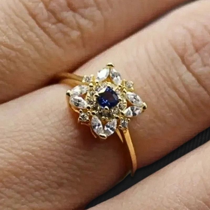 Other Flower Ring Cubic Zirconia Synthetic 18k Yellow Gold/Blue 8 Size ONE SIZE - 9 Thumbnail