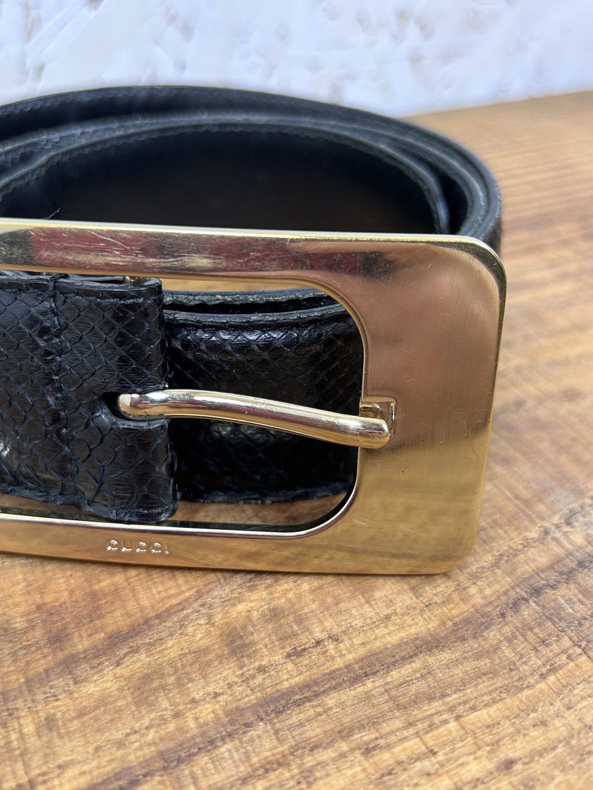 Gucci Vintage Gucci Italy Large Buckle Leather Belt 167902 1766 Size ONE SIZE - 3 Thumbnail