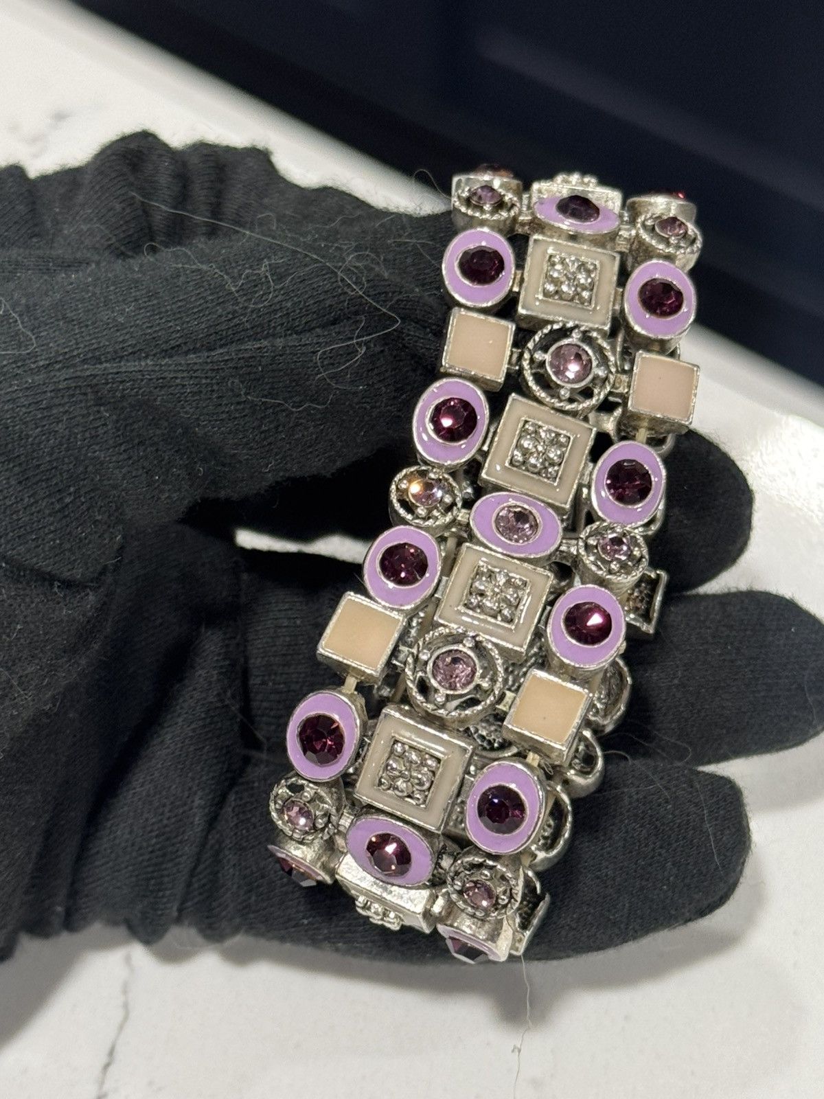 Jewelry Vintage Silver Plated Jewelry with purple enamel and stones Size ONE SIZE - 17 Thumbnail