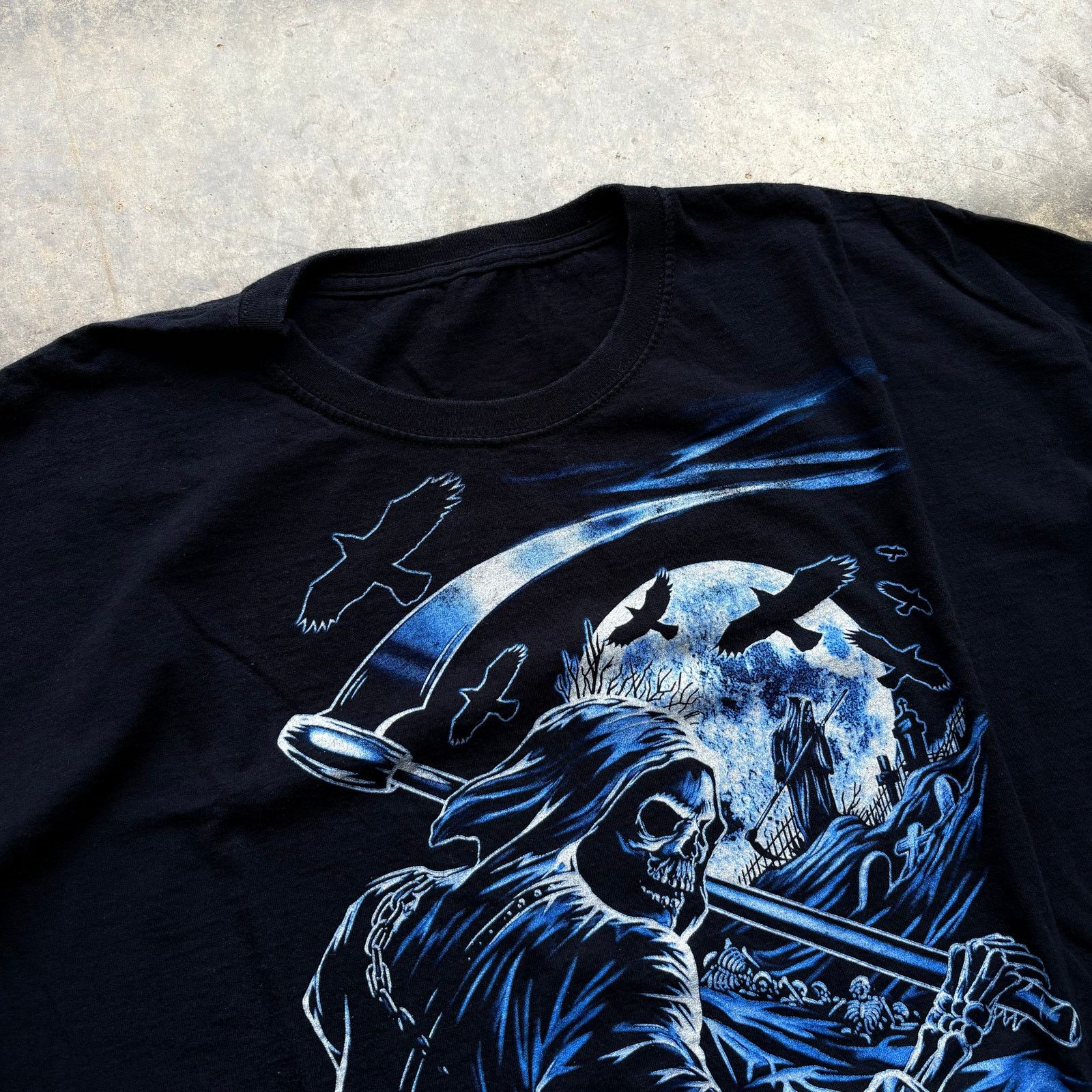 Affliction Vintage Y2K Blue Grim Reaper Scythe Black T-shirt Size US XL / EU 56 / 4 - 2 Thumbnail