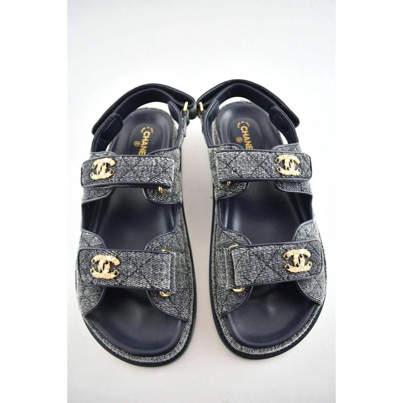 Chanel Chanel 21A Gray Velvet Denim CC Logo Mule Slide Strap Size US 8 / IT 38 - 8 Thumbnail