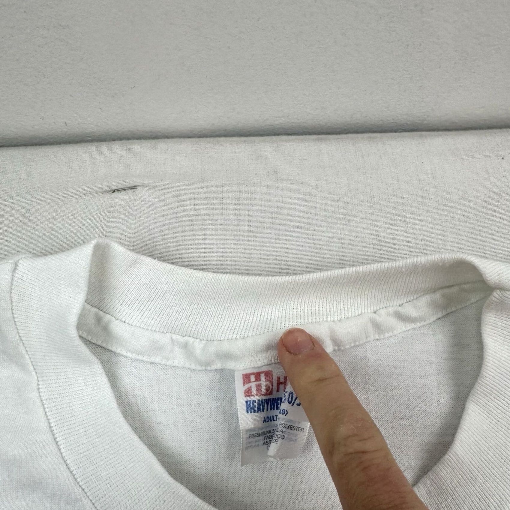 Hanes Vintage Hanes T-Shirt Opal White I Survived Storm 1995 Outdoor 90s Mens XL Crew Neck Short Sleeve Cotton Polyester Regular Weather Nature Shirt Size US XL / EU 56 / 4 - 4 Thumbnail