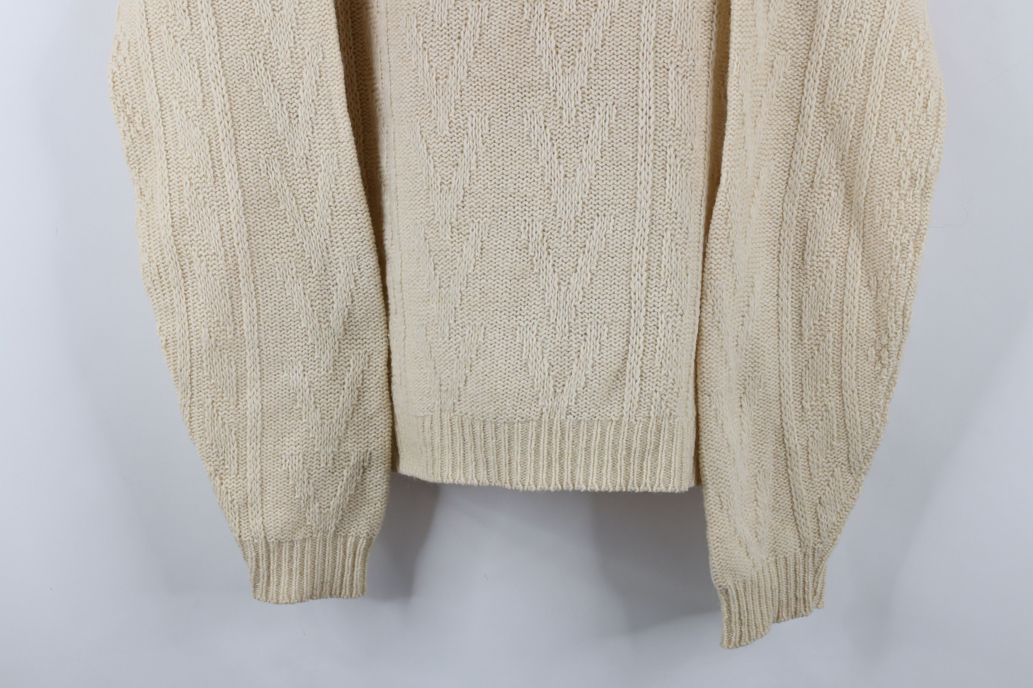 Vintage Vintage 70s Streetwear Crochet Knit Mock Neck Sweater Beige Size US L / EU 52-54 / 3 - 3 Thumbnail