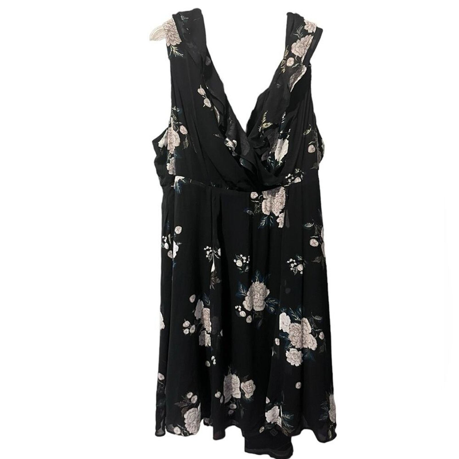 Torrid Torrid Black Floral Chiffon Sleeveless Skater Mini Dress Size XXL / US 16-18 / IT 52-54 - 4 Thumbnail