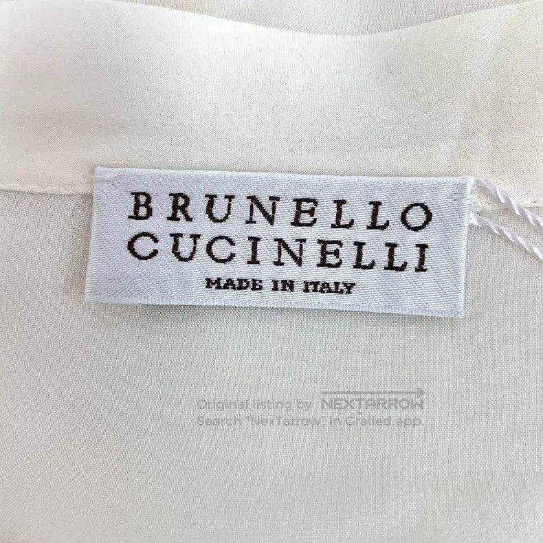 Brunello Cucinelli Brunello Cucinelli Off-white silk V-neck bell-sleeve shirt Size L / US 10 / IT 46 - 5 Thumbnail