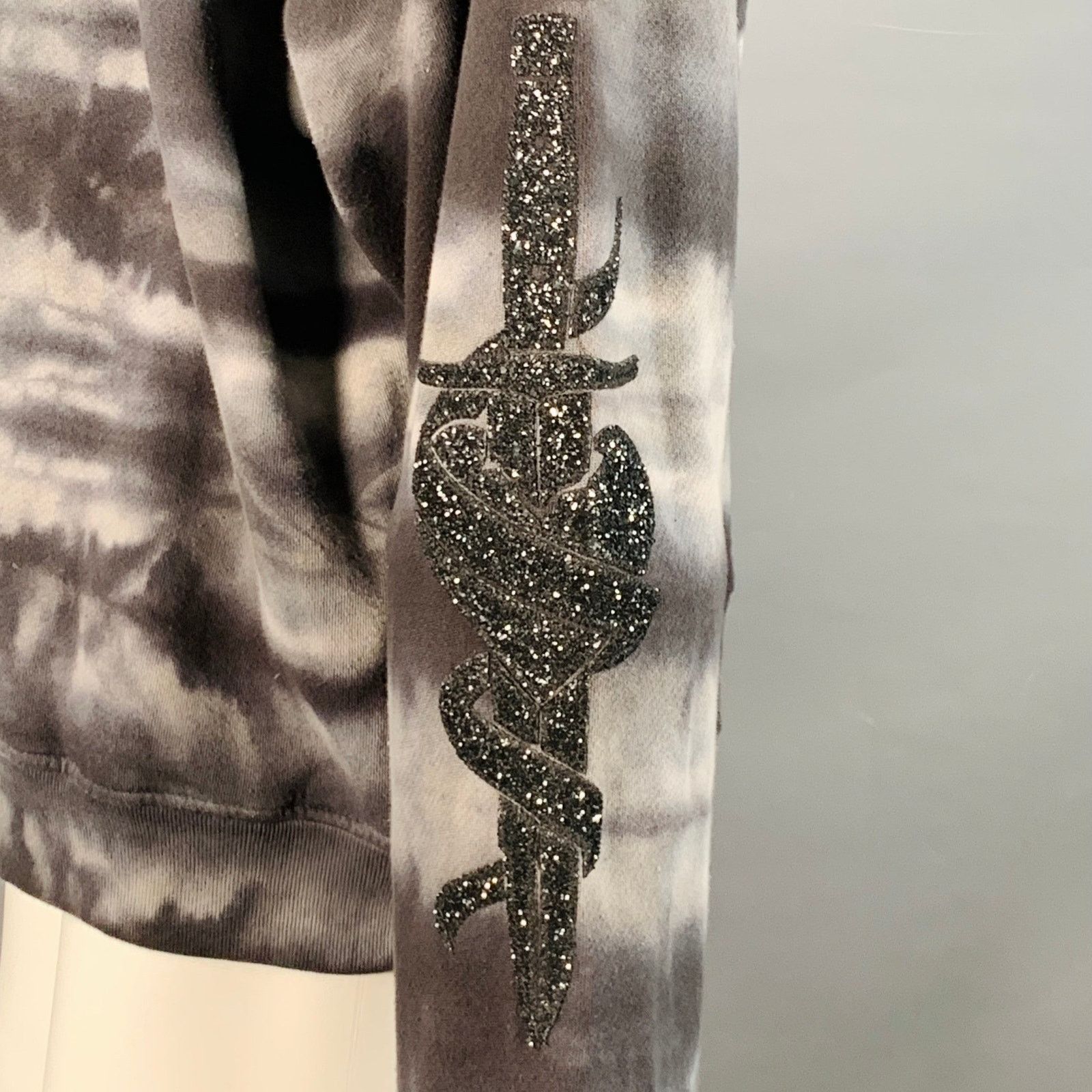 Amiri Grey Black Tie Dye Glitter Applique Cotton Sweatshirt Size US S / EU 44-46 / 1 - 3 Thumbnail