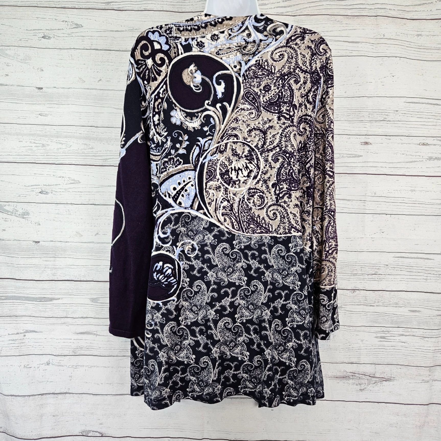 Vintage Chico's Womens Cardigan XL Blue Tan Paisley Cotton Blend Long Sleeve Sweater Womens Size XL / US 12-14 / IT 48-50 - 3 Thumbnail