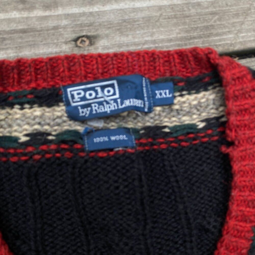 Vintage POLO RALPH LAUREN Wool Sweater Cable Knit V Neck Fa