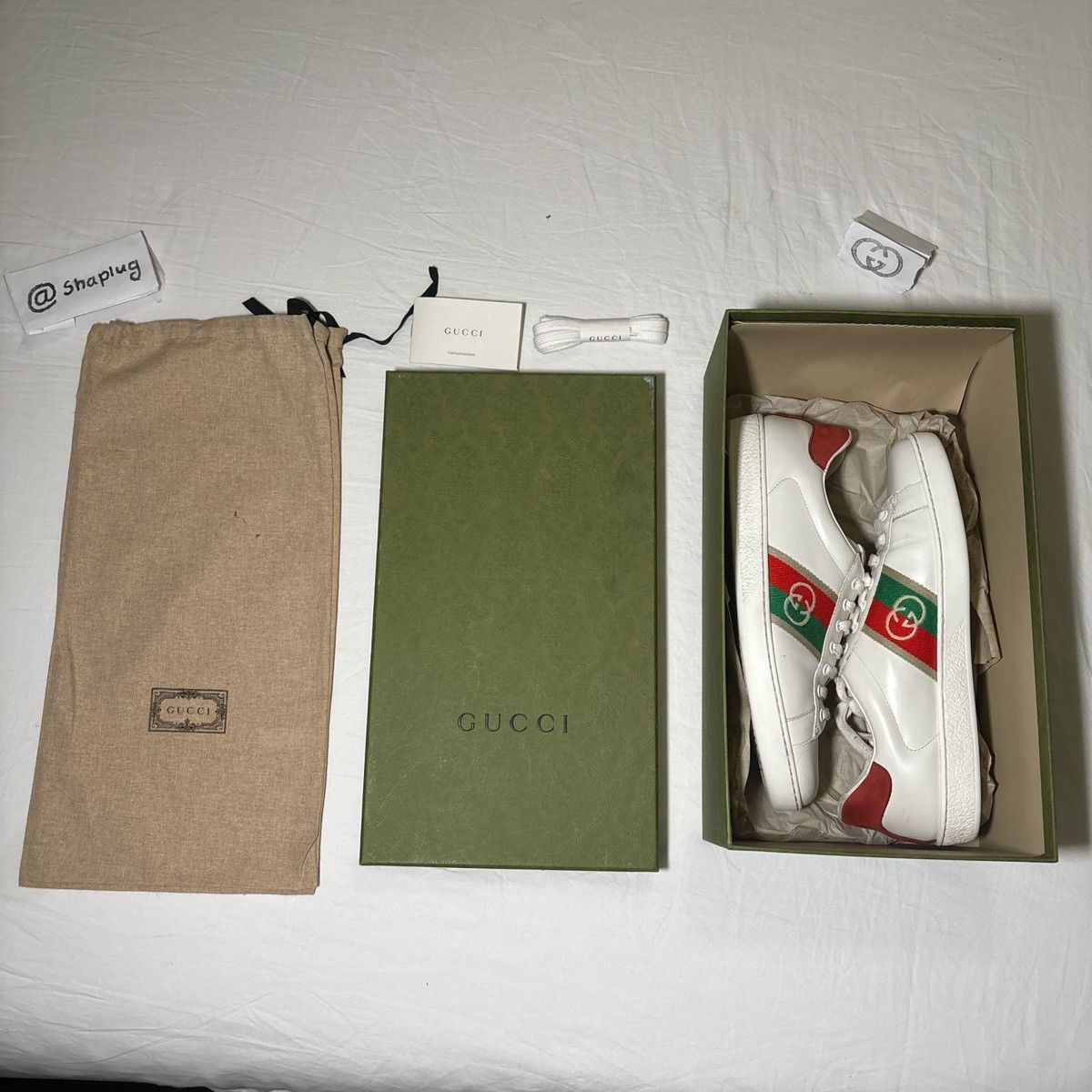 Gucci Gucci Ace White Leather Web Stripe Sneakers – Full Set Size US 9 / EU 42 - 15 Thumbnail