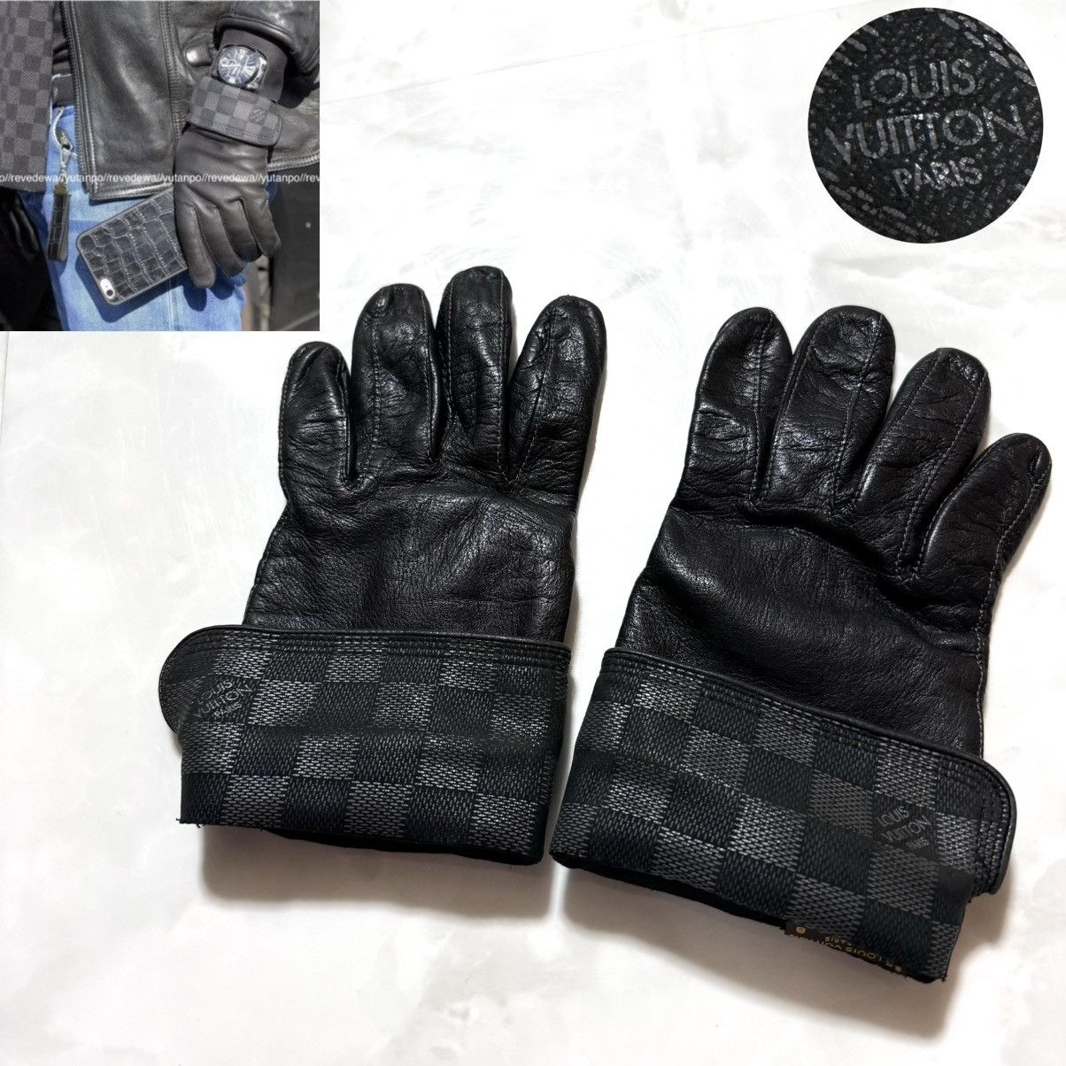 Louis Vuitton Damier Graphite switching lamb leather gloves