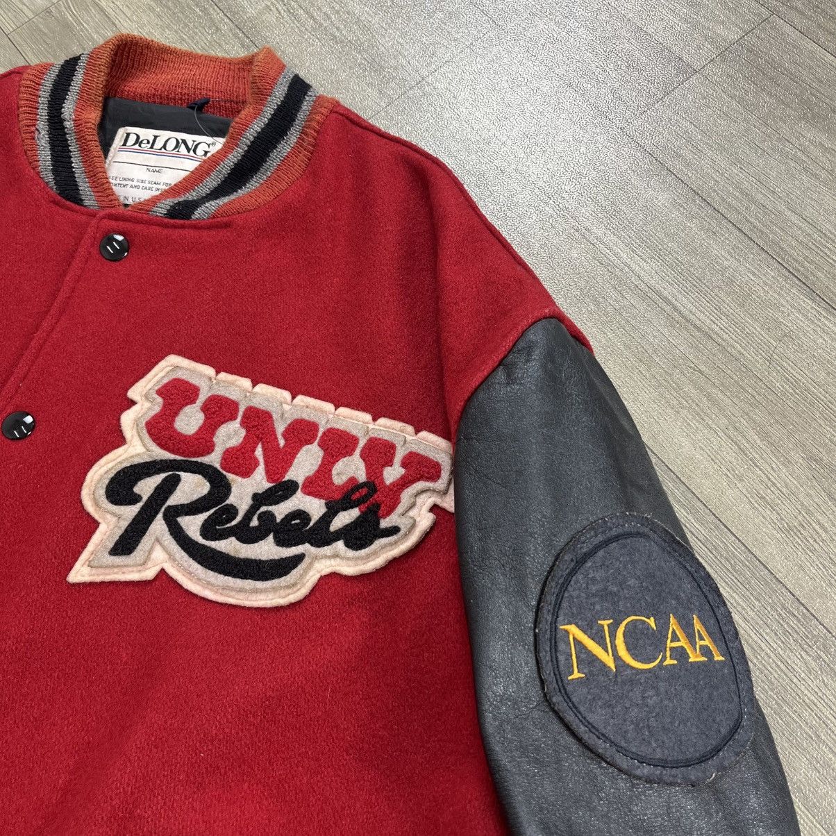 Vintage 1990s Delong UNLV Runnin Rebels Wool Leather Varsity Jacket Size US L / EU 52-54 / 3 - 12 Thumbnail